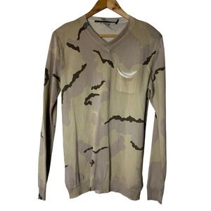 Gaetano Navarra Sweater Sz 50 US 14 Camouflage 100% Cotton V Neck
